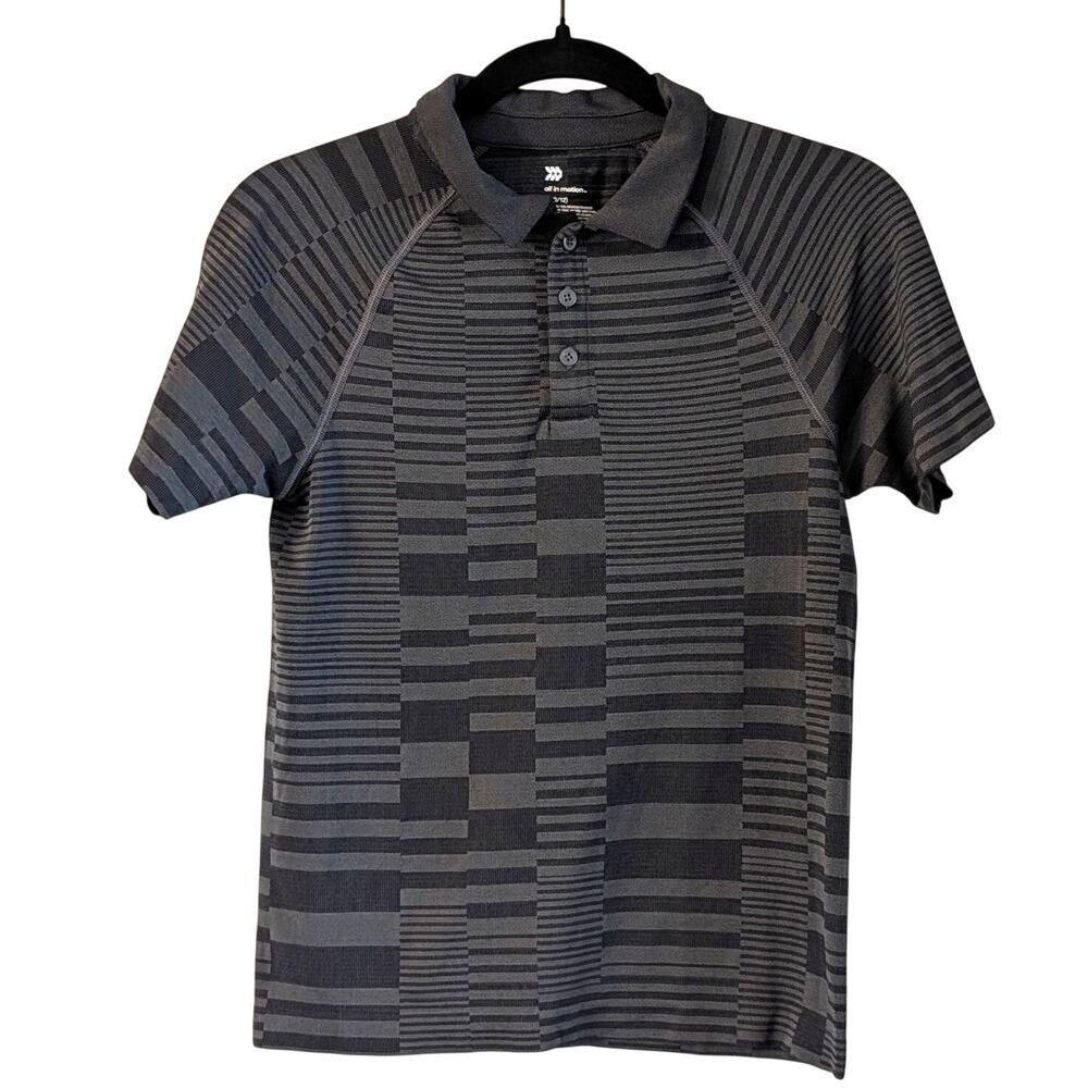 All In Motion Performance Golf Polo Youth Large Black Gray Athletic Shirt